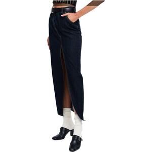 NWT $89 Lioness Barbie Slit Front Dark Denim Asymmetrical Midi Skirt Size SMALL